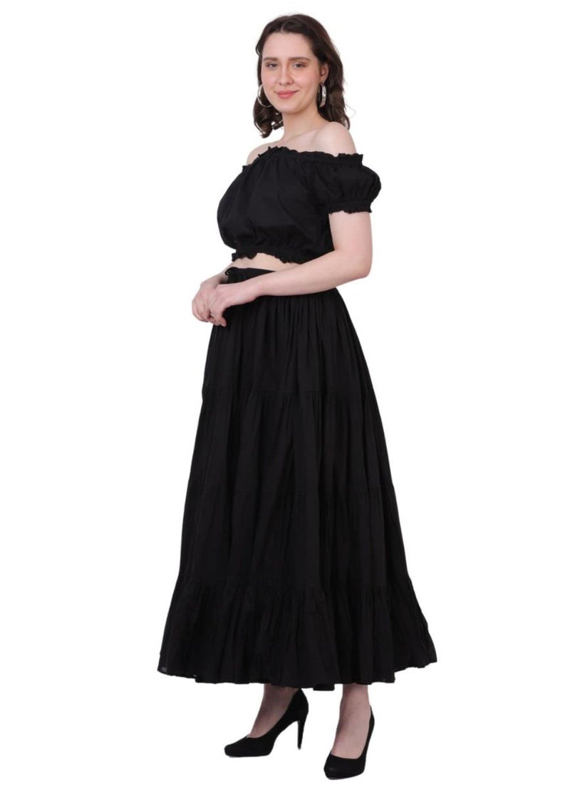 Wevez 12 Yards Long Black Skirt for Women American Belly Dance 4 Tiered Black Cotton Skirts - Image 3